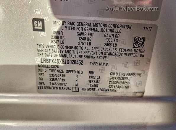 LRBFX4SX8JD028452 2018 BUICK ENVISION Серебряный Панорамный вид салона 360°