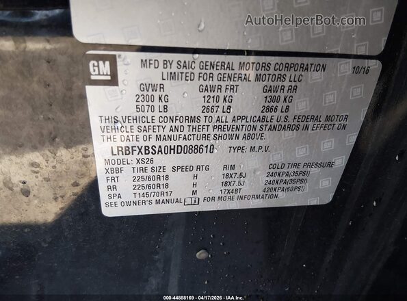 LRBFXBSA0HD088610 2017 BUICK ENVISION Black Vista del compartimento del motor