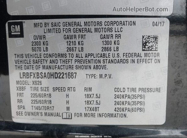 LRBFXBSA0HD221687 2017 BUICK ENVISION Black Widok komory silnika