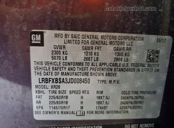 LRBFXBSA3JD008450 2018 BUICK ENVISION Purple Vista del compartimento del motor