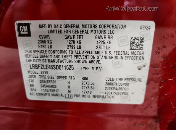 LRBFZLE46SD011625 2025 BUICK ENVISION Red Vista de la etiqueta del VIN