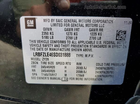 LRBFZLE46SD031888 2025 BUICK ENVISION Black Вид наклейки з VIN-кодом