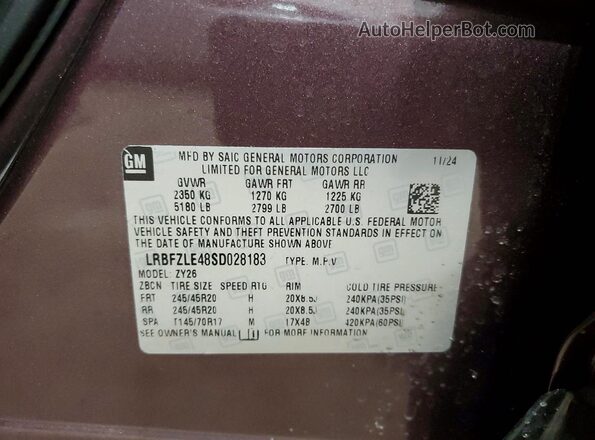 LRBFZLE48SD028183 2025 BUICK ENVISION Burgundy Widok naklejki z numerem VIN