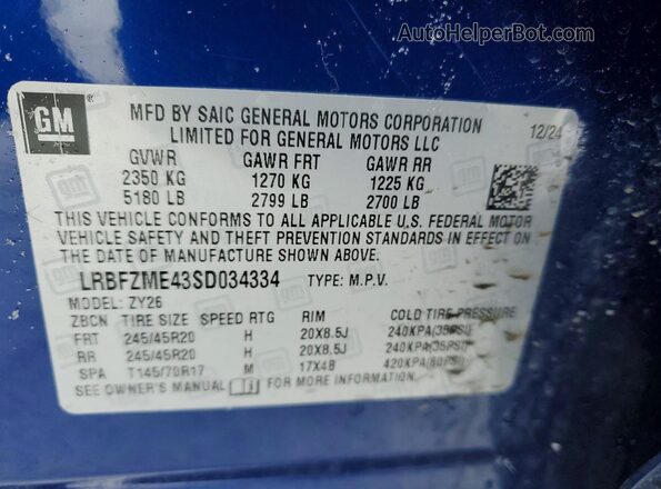 LRBFZME43SD034334 2025 BUICK ENVISION Синий Вид наклейки с VIN-кодом
