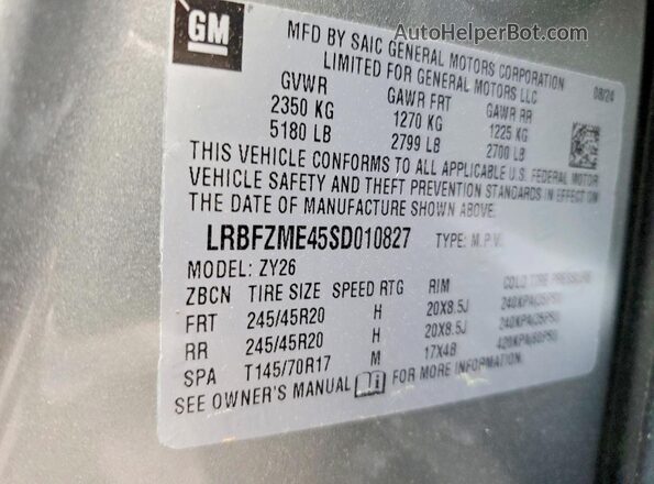 LRBFZME45SD010827 2025 BUICK ENVISION Gray Vista de la etiqueta del VIN