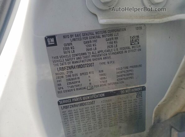 LRBFZNR41MD072907 2021 BUICK ENVISION Белый Вид наклейки с VIN-кодом