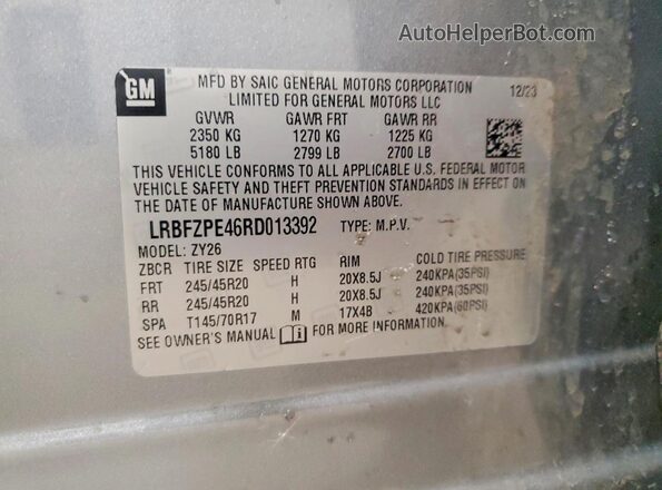 LRBFZPE46RD013392 2024 BUICK ENVISION Gray Vista interior de 360 grados