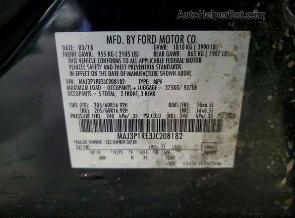 MAJ3P1RE3JC208182 2018 FORD ECOSPORT Черный Вид наклейки с VIN-кодом