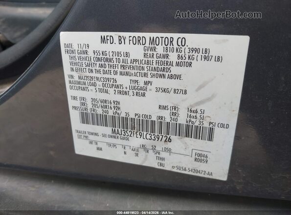MAJ3S2FE9LC339726 2020 FORD ECOSPORT Gray Widok komory silnika