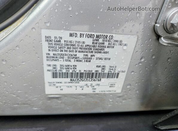 MAJ3S2GE2LC356768 2020 FORD ECOSPORT Серебряный Вид наклейки с VIN-кодом