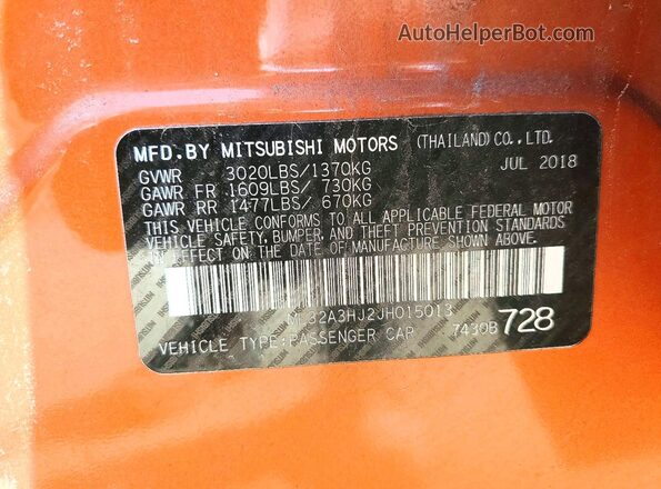ML32A3HJ2JH015013 2018 MITSUBISHI MIRAGE Оранжевый Вид подкапотного пространства