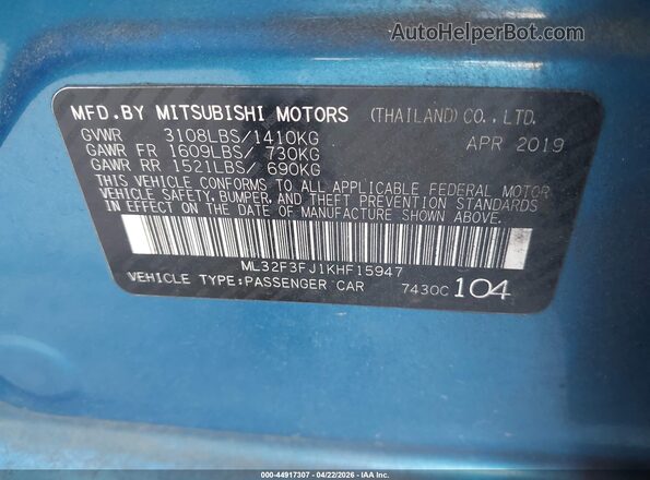 ML32F3FJ1KHF15947 2019 MITSUBISHI MIRAGE G4 Синий Вид подкапотного пространства