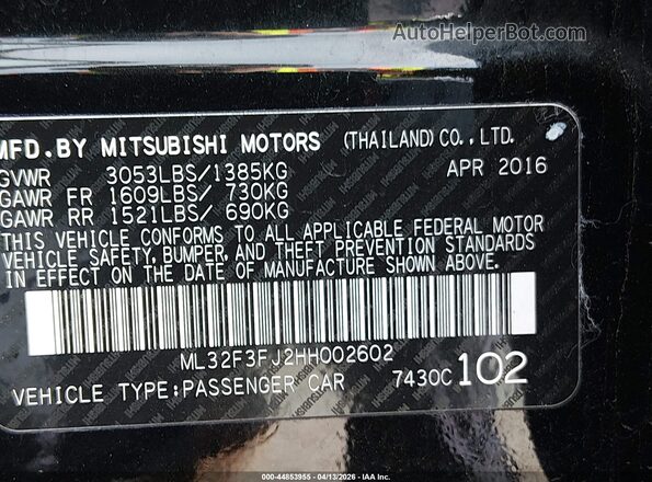 ML32F3FJ2HH002602 2017 MITSUBISHI MIRAGE G4 Black Widok komory silnika