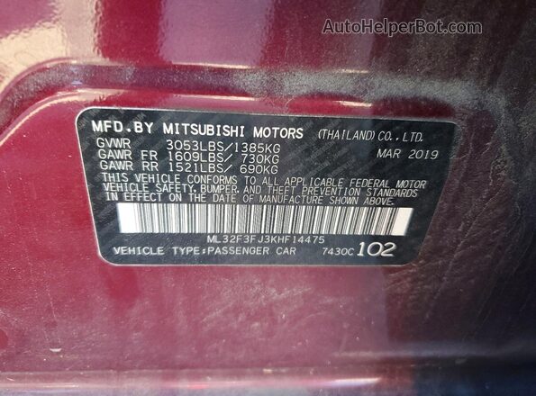 ML32F3FJ3KHF14475 2019 MITSUBISHI MIRAGE Темно-бордовый Вид подкапотного пространства