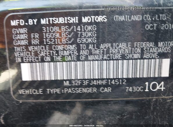 ML32F3FJ4HHF14512 2017 MITSUBISHI MIRAGE G4 Black Widok komory silnika
