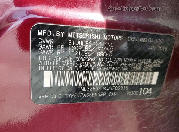 ML32F3FJ4JHF09915 2018 MITSUBISHI MIRAGE Бордовый Вид подкапотного пространства