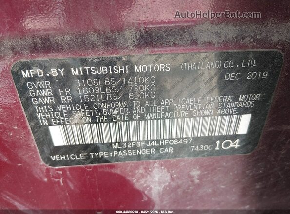 ML32F3FJ4LHF06497 2020 MITSUBISHI MIRAGE G4 Maroon Vista del compartimento del motor