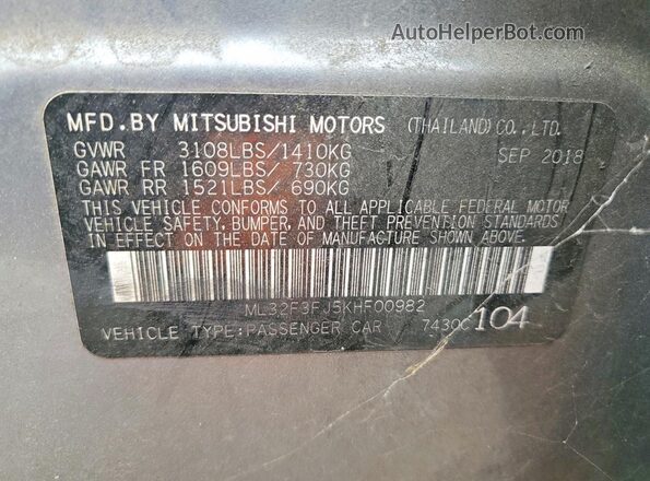 ML32F3FJ5KHF00982 2019 MITSUBISHI MIRAGE Gray Widok komory silnika