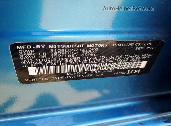 ML32F3FJ8JHF04247 2018 MITSUBISHI MIRAGE Синий Вид подкапотного пространства