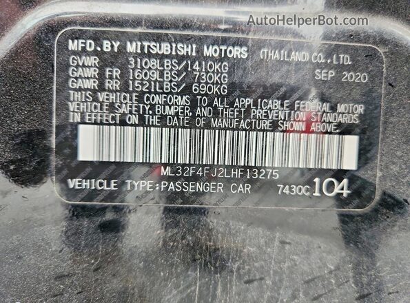 ML32F4FJ2LHF13275 2020 MITSUBISHI MIRAGE Black Vista del compartimento del motor