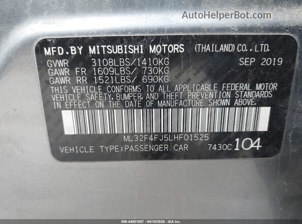 ML32F4FJ5LHF01525 2020 MITSUBISHI MIRAGE G4 Серебряный Вид подкапотного пространства