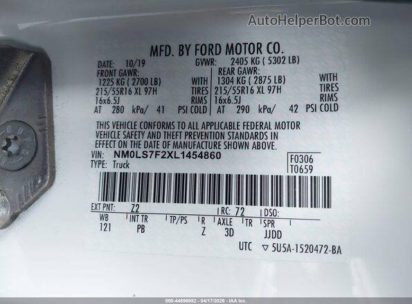 NM0LS7F2XL1454860 2020 FORD TRANSIT CONNECT White Շարժիչի բաժամունքի տեսք