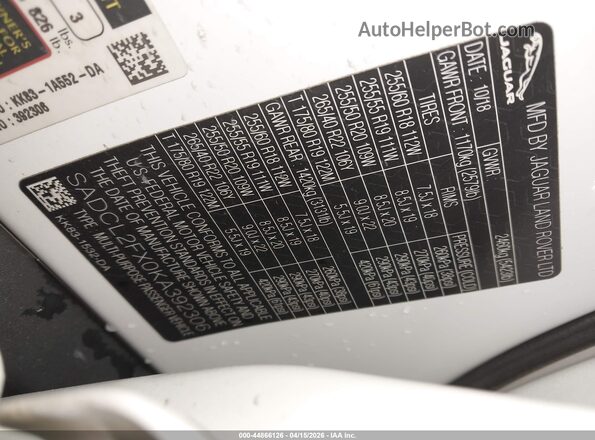 SADCL2FX0KA392306 2019 JAGUAR F-PACE Белый Вид подкапотного пространства