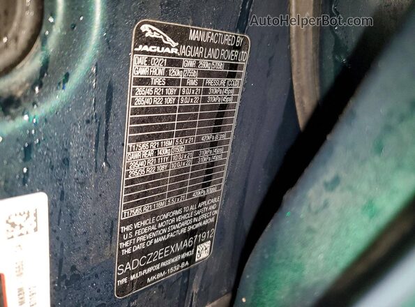 SADCZ2EEXMA671912 2021 JAGUAR F-PACE Green Vista de la etiqueta del VIN