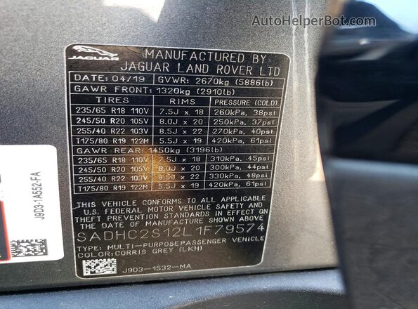 SADHC2S12L1F79574 2020 JAGUAR I-PACE Серый Вид подкапотного пространства