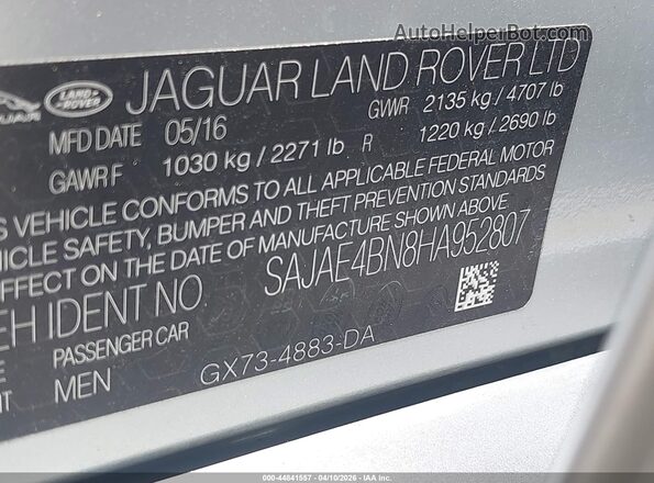SAJAE4BN8HA952807 2017 JAGUAR XF Серебряный Вид подкапотного пространства