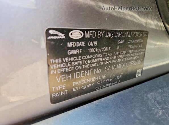 SAJAJ4FX0LCP56087 2020 JAGUAR XF Gray Vista del compartimento del motor