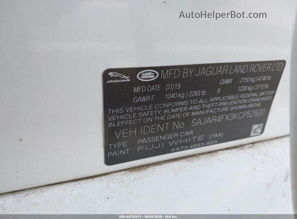 SAJAR4FX3KCP52820 2019 JAGUAR XF Белый Вид подкапотного пространства