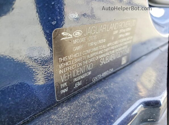SAJBJ4BV7GCY17546 2016 JAGUAR XF Синий Вид наклейки с VIN-кодом