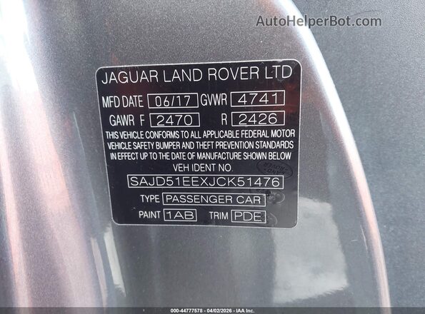 SAJD51EEXJCK51476 2018 JAGUAR F-TYPE Gray Widok komory silnika