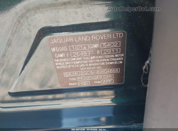 SAJWJ2GD5H8W04668 2017 JAGUAR XJ Green Widok komory silnika