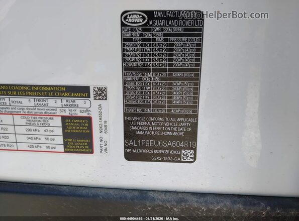 SAL1P9EU6SA604819 2025 LAND ROVER RANGE ROVER SPORT White ძრავის განყოფილების ხედი