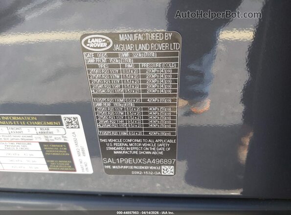 SAL1P9EUXSA496897 2025 LAND ROVER RANGE ROVER SPORT Gray Engine compartment view