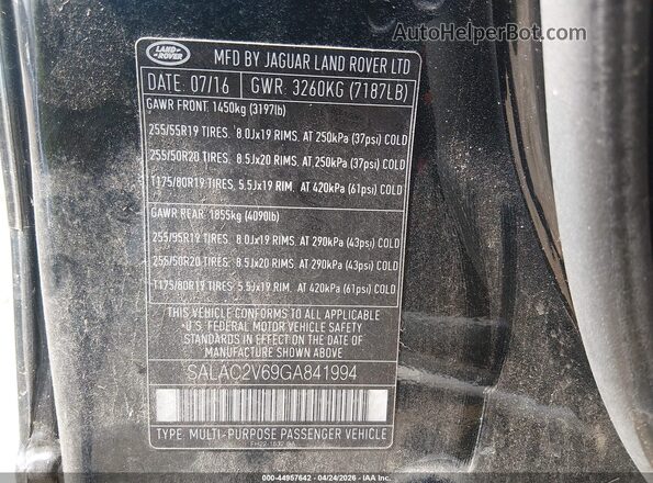 SALAC2V69GA841994 2016 LAND ROVER LR4 Black Widok komory silnika