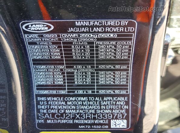 SALCJ2FX3RH339787 2024 LAND ROVER DISCOVERY Черный Вид наклейки с VIN-кодом