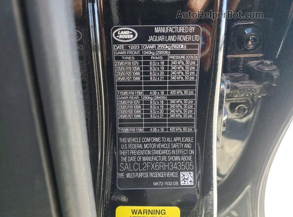 SALCL2FX6RH343505 2024 LAND ROVER DISCOVERY Black VIN sticker view