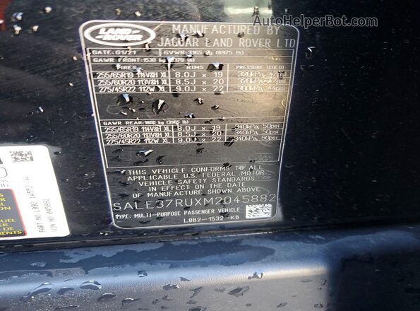 SALE37RUXM2045882 2021 LAND ROVER DEFENDER Черный Вид наклейки с VIN-кодом