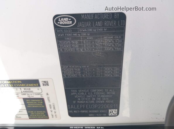 SALEPFEU3P2206811 2023 LAND ROVER DEFENDER White Вид підкапотного простору