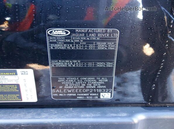 SALEWEEE0P2118322 2023 LAND ROVER DEFENDER Black VIN կոդի պիտակի տեսք