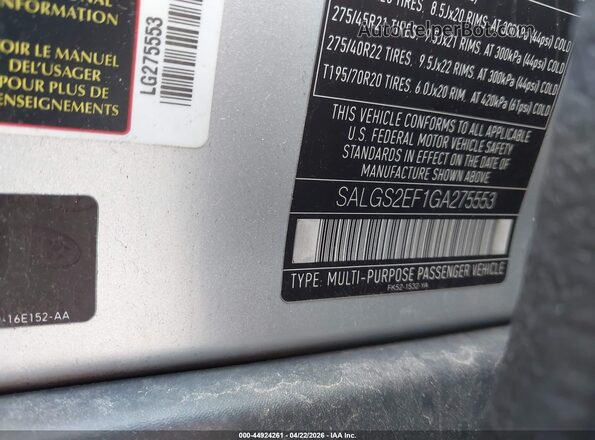 SALGS2EF1GA275553 2016 LAND ROVER RANGE ROVER Silver Vista del compartimento del motor