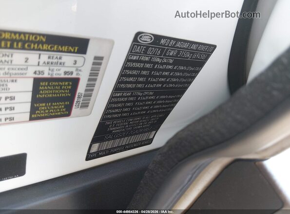 SALGS2EF7GA281857 2016 LAND ROVER RANGE ROVER White ძრავის განყოფილების ხედი
