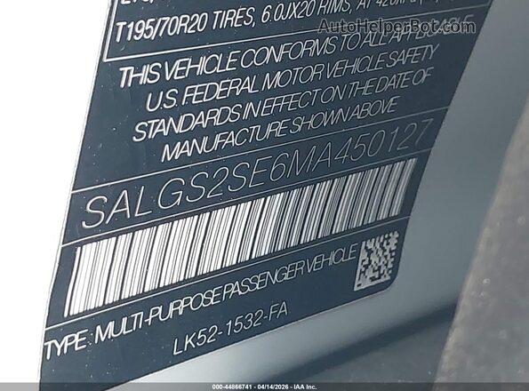 SALGS2SE6MA450127 2021 LAND ROVER RANGE ROVER Gray Widok komory silnika