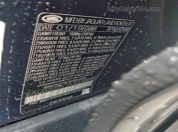 SALGS2SV1KA548298 2019 LAND ROVER RANGE Blue Widok naklejki z numerem VIN