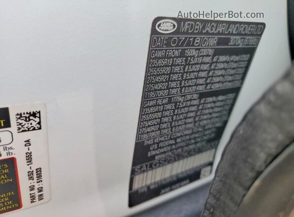 SALGS2SV2KA516833 2019 LAND ROVER RANGE White Widok wnętrza 360 stopni