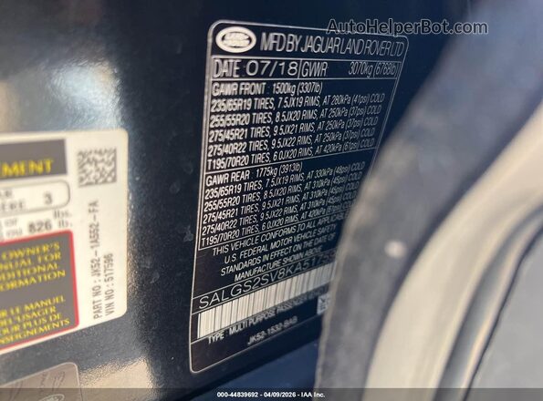 SALGS2SV8KA517596 2019 LAND ROVER RANGE ROVER Black Widok komory silnika