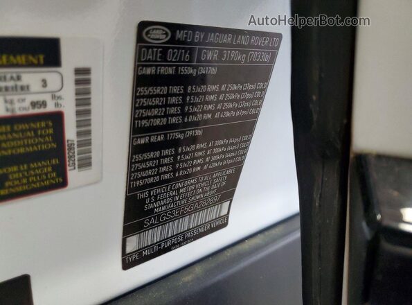 SALGS3EF5GA282897 2016 LAND ROVER RANGE Белый Вид наклейки с VIN-кодом